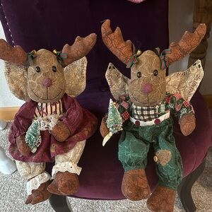 Festive Reindeer Plush Set - Brown and Green